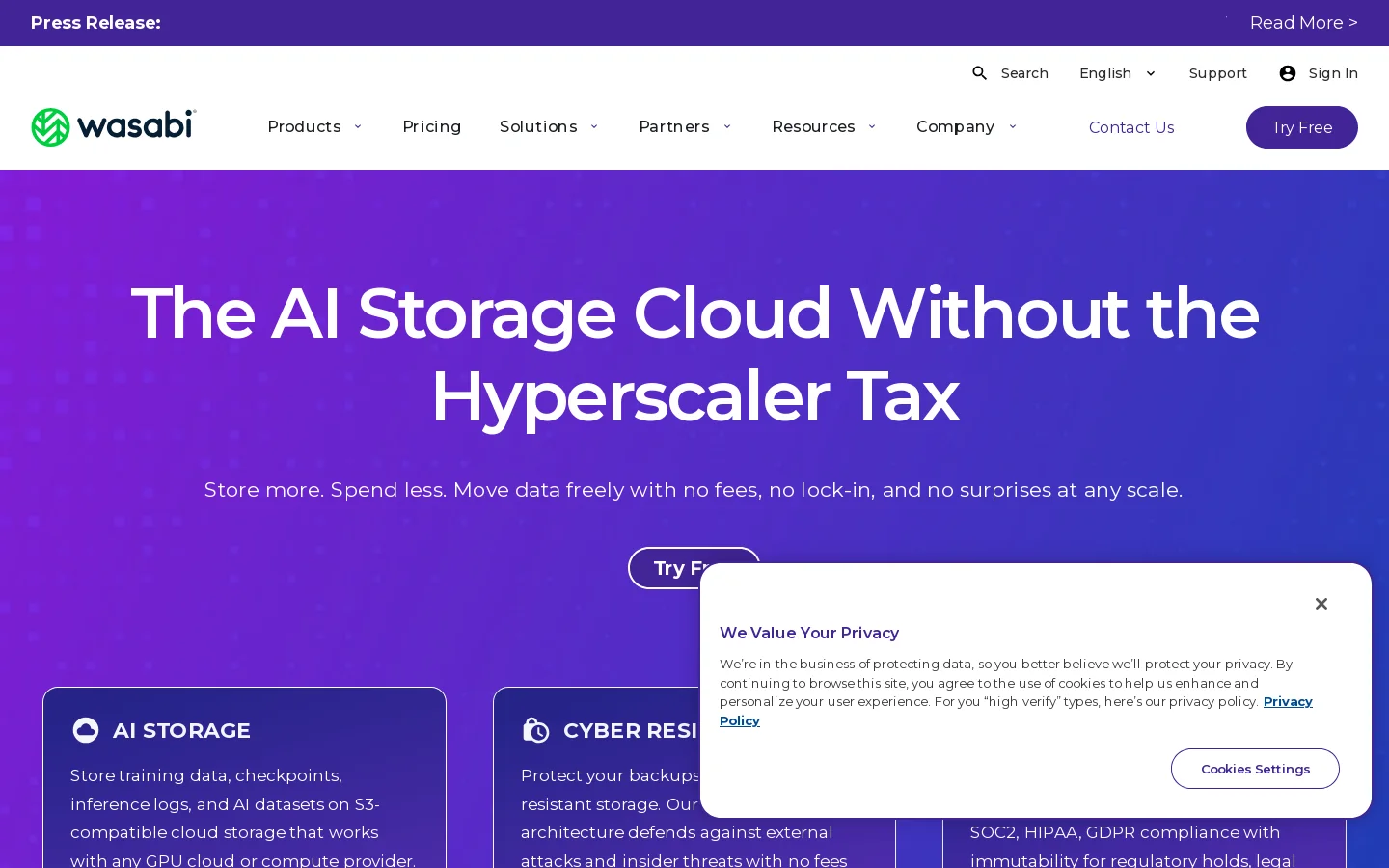 Wasabi Homepage screenshot