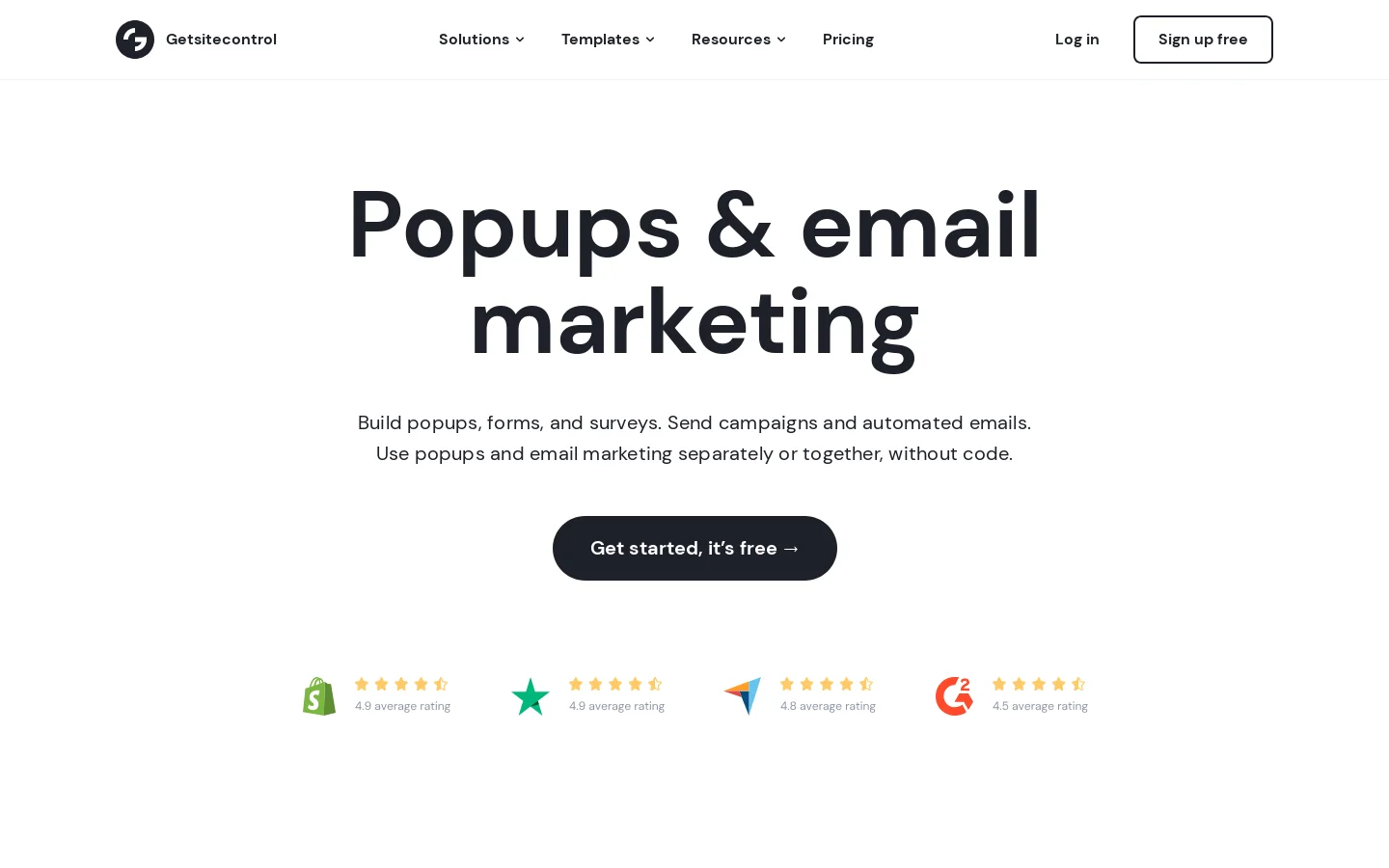 Getsitecontrol Homepage screenshot