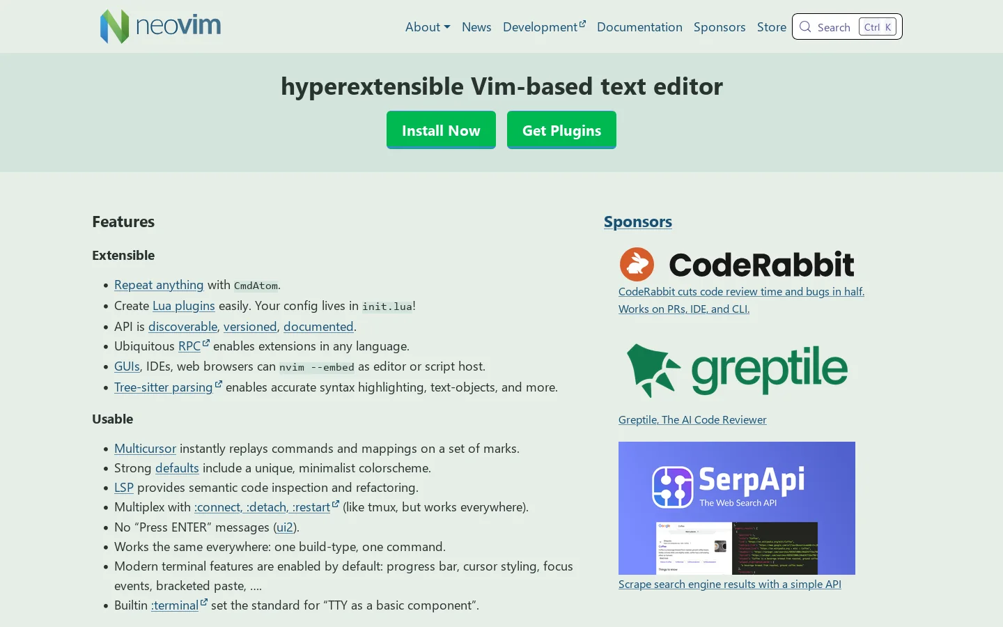 Neovim Homepage screenshot
