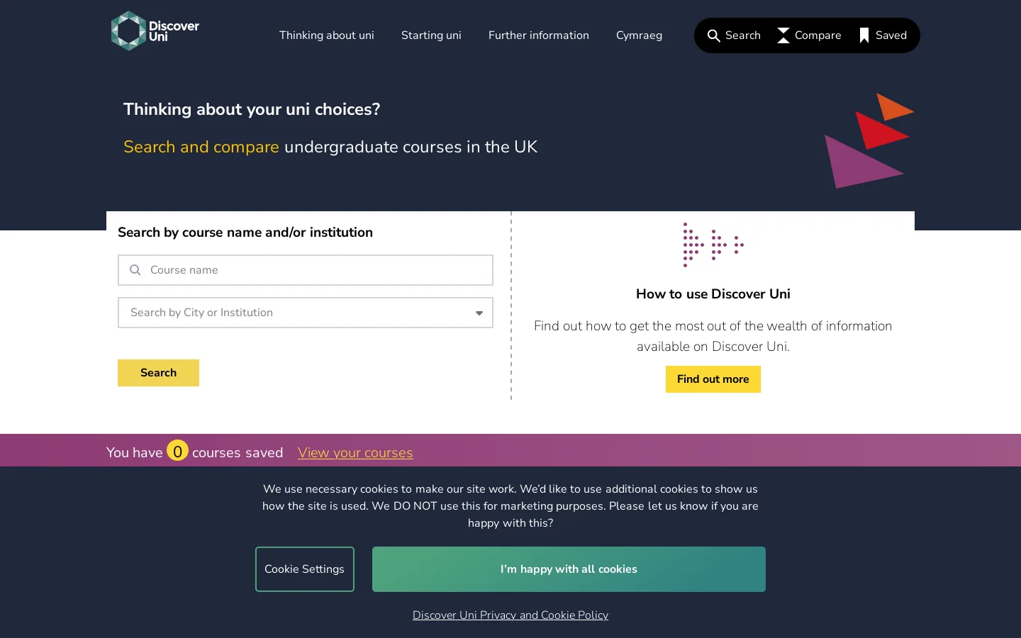 Discover Uni Homepage screenshot