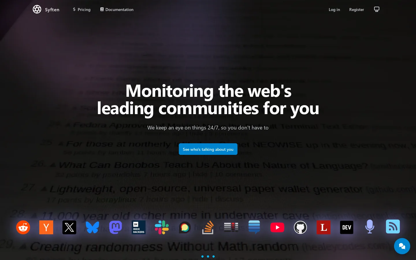 Syften Homepage screenshot
