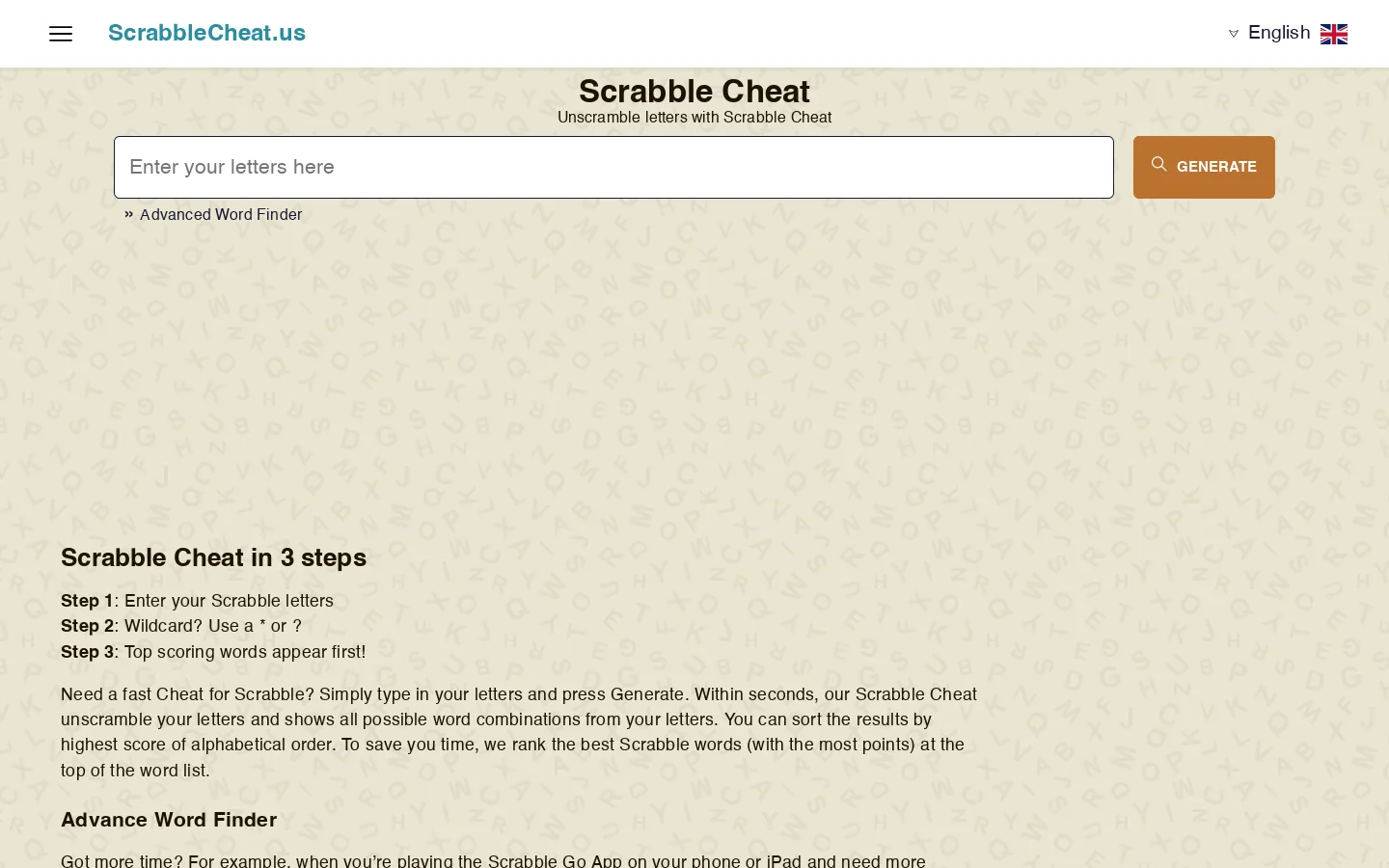 Scrabble Cheat : Homepage screenshot