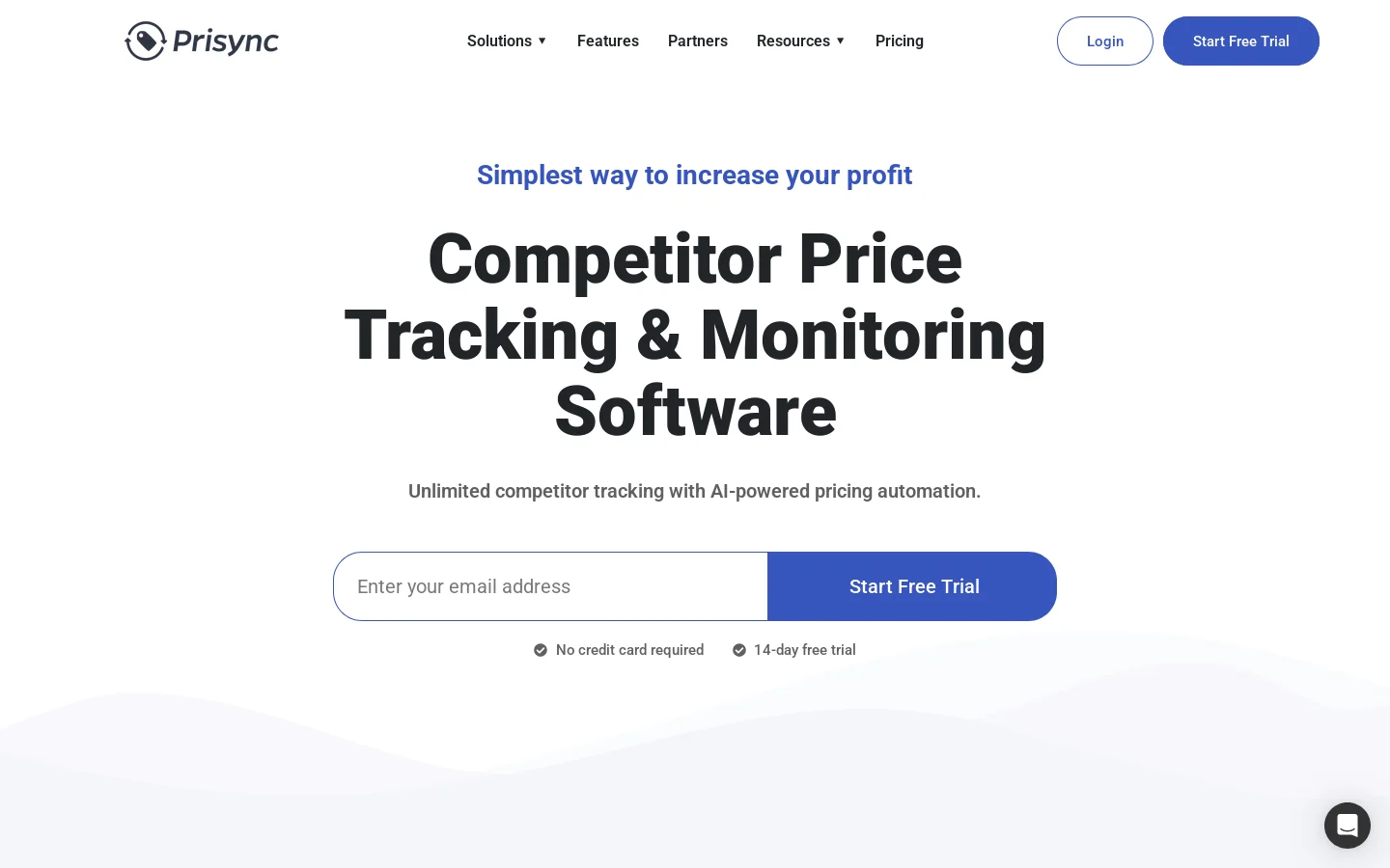 Prisync Homepage screenshot