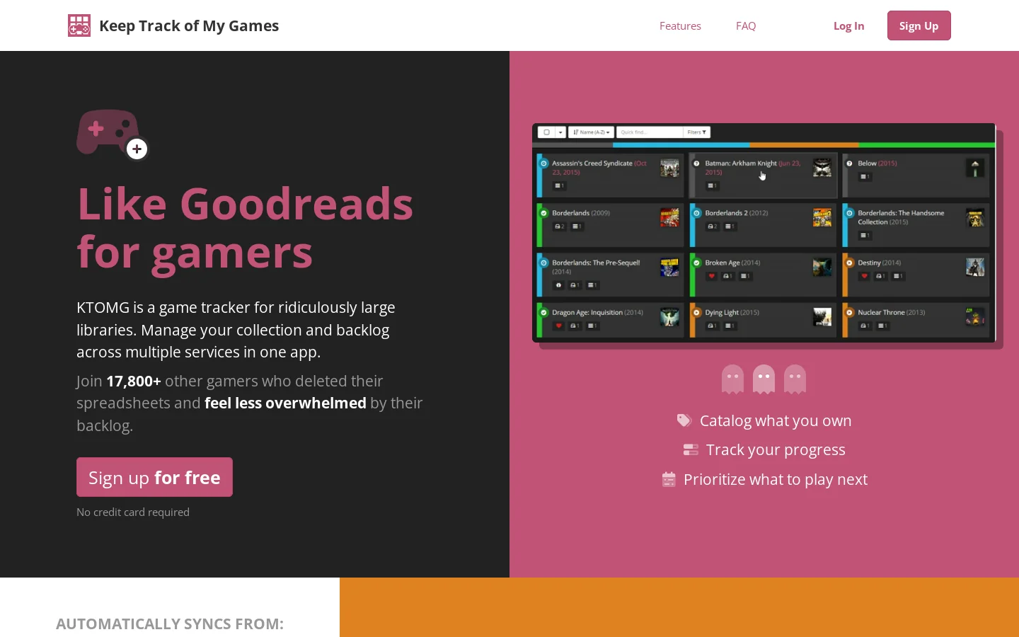 Keep Track of My Games Homepage screenshot