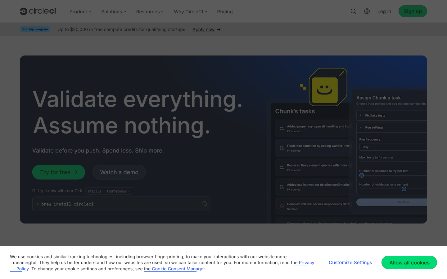 CircleCI Homepage screenshot