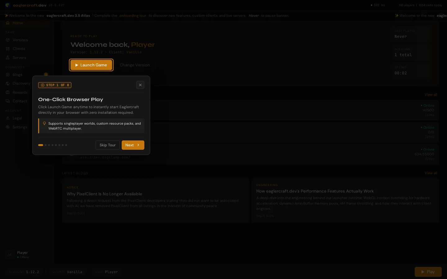 eaglercraft.dev Homepage screenshot