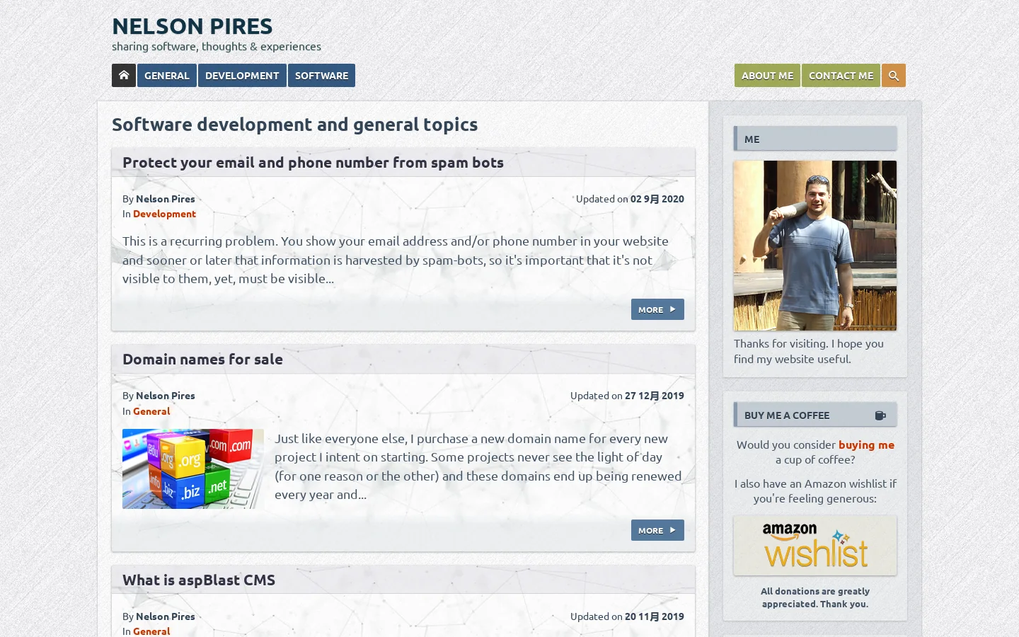 Welcome to my website about software, development and general articles Homepage screenshot