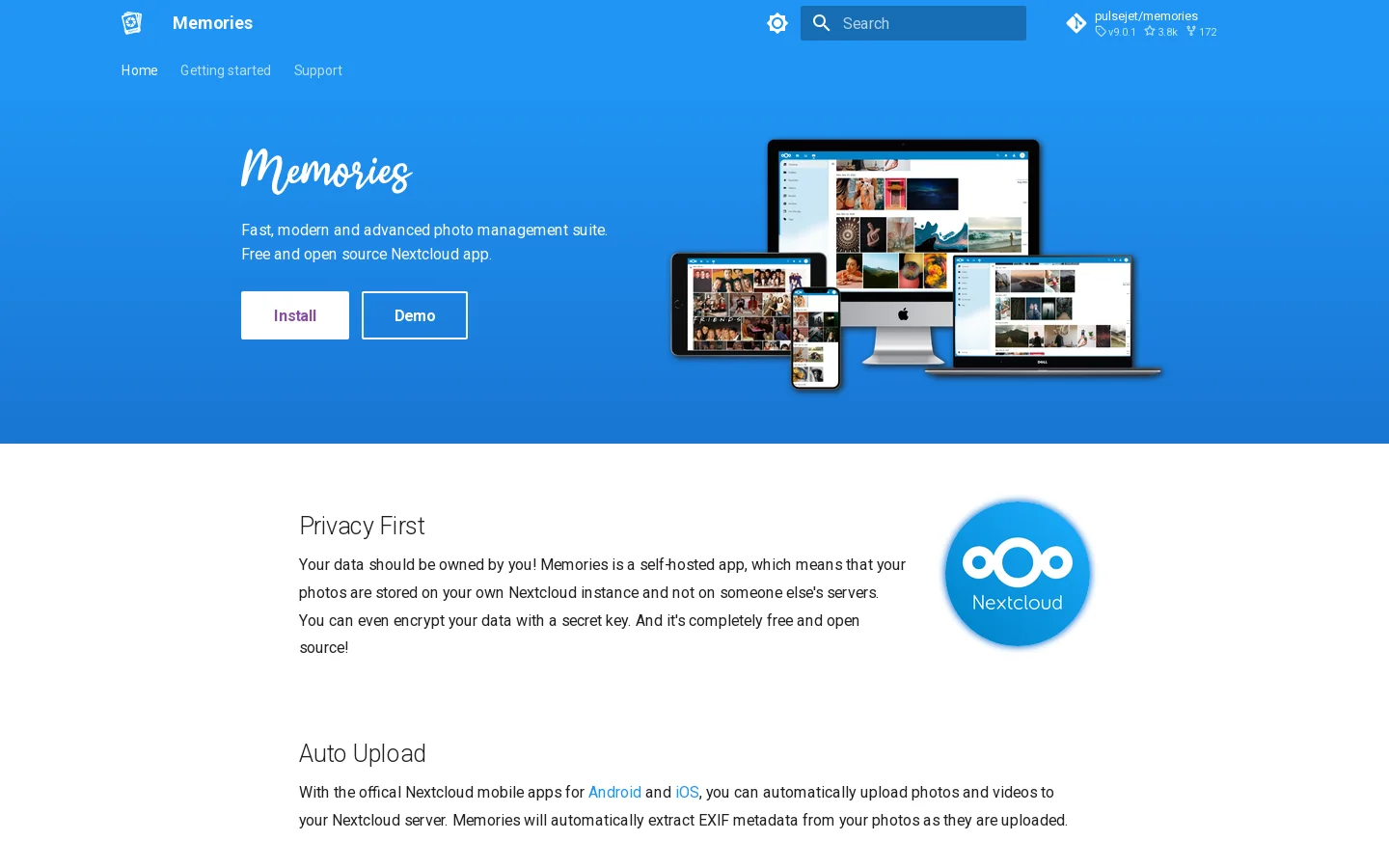 Memories Homepage screenshot