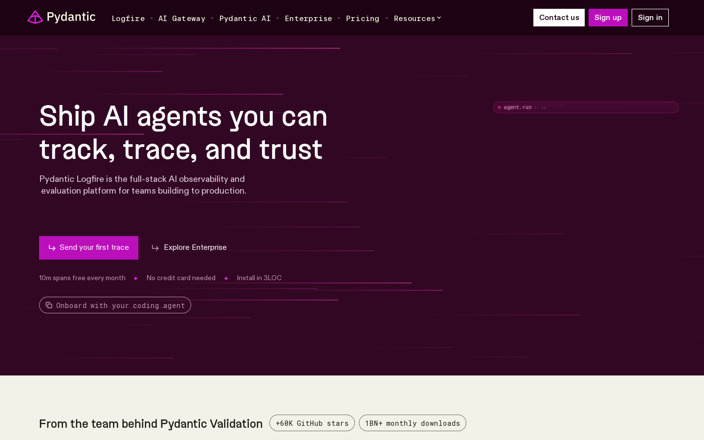 Pydantic Docs Homepage screenshot