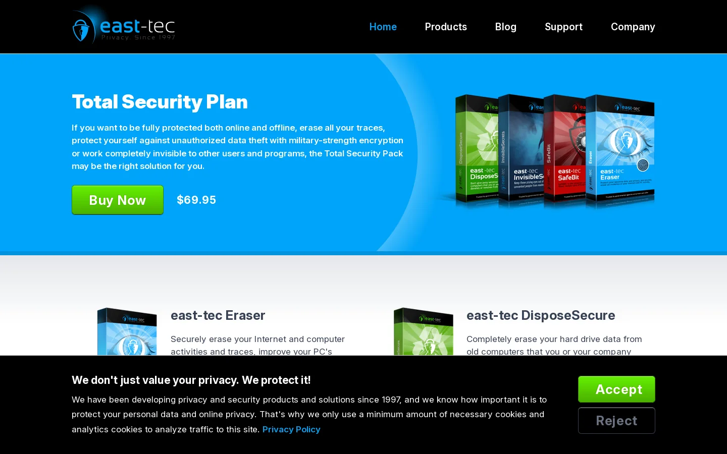 east-tec SafeBit Homepage screenshot