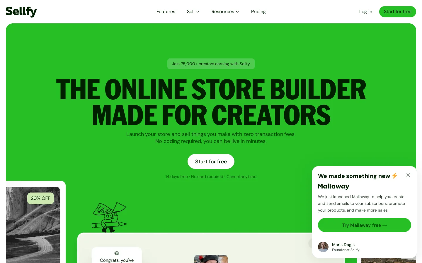 Sellfy Homepage screenshot