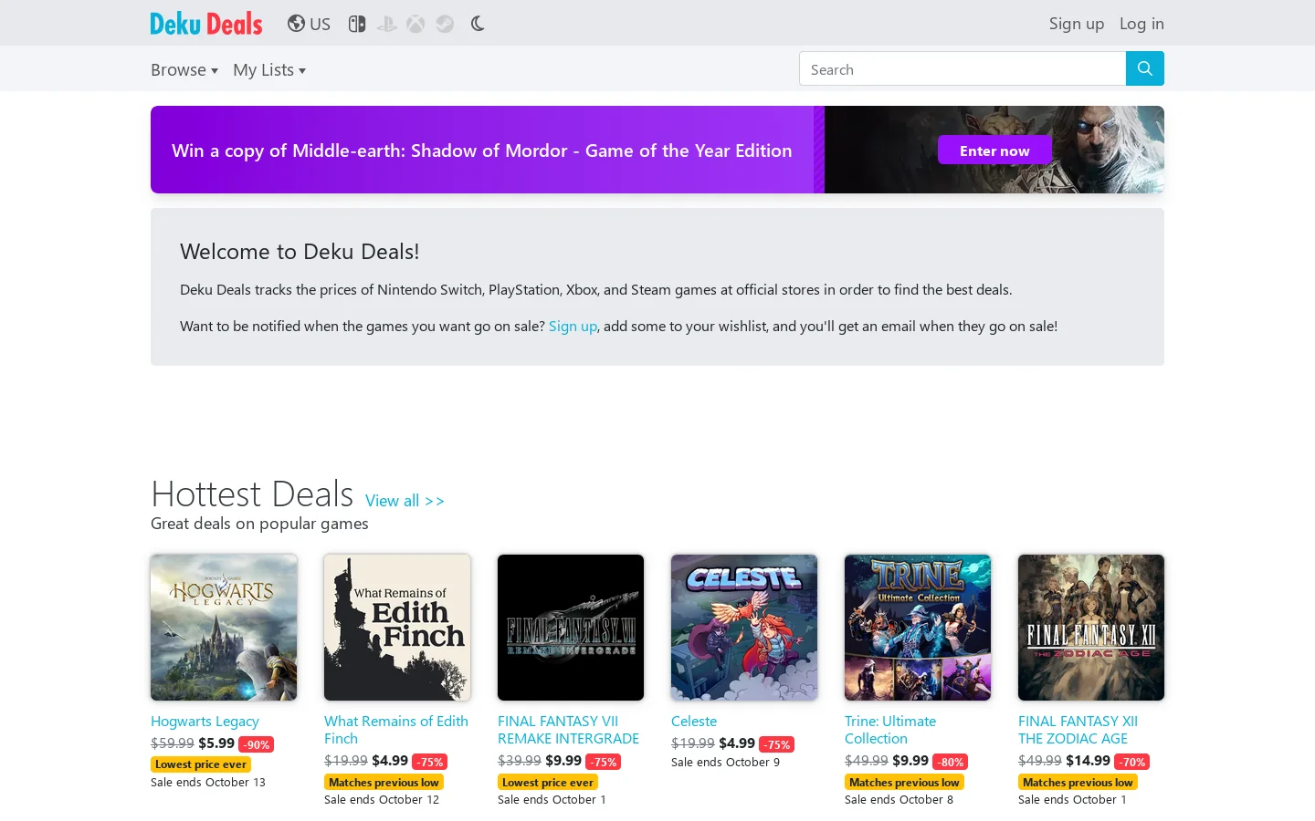 Deku Deals Homepage screenshot