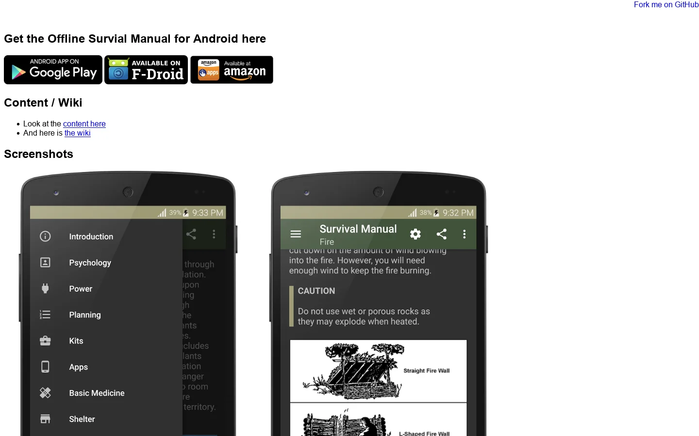 Survival Manual Homepage screenshot