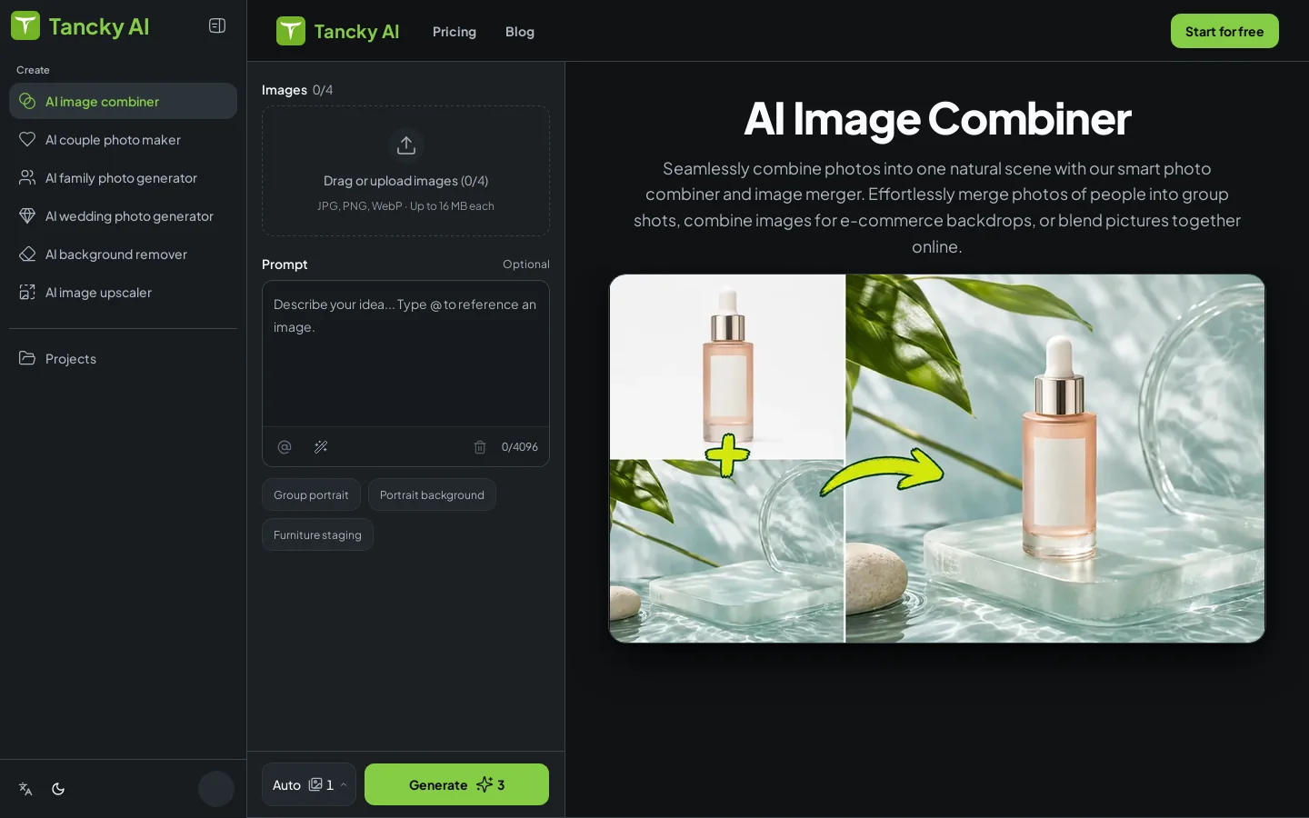 Tancky AI Homepage screenshot
