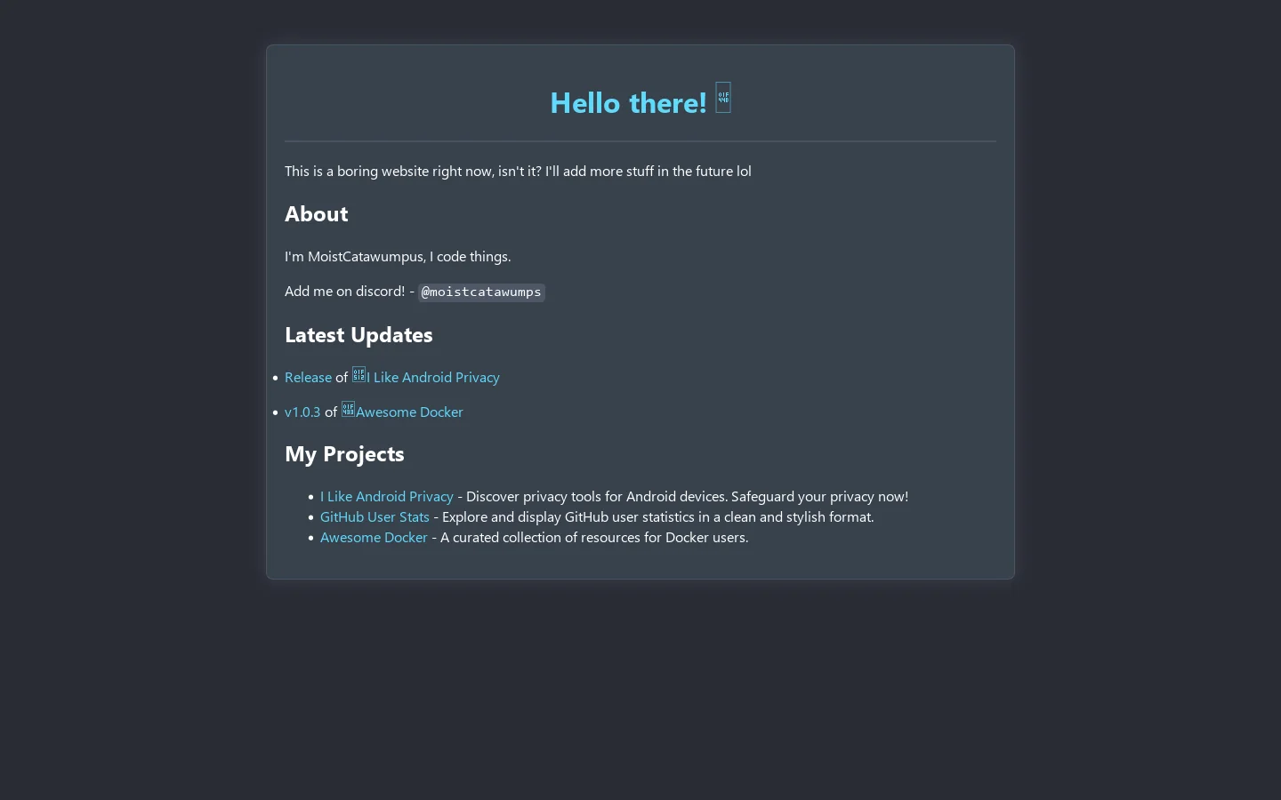 MoistCatawumpus Website Homepage screenshot