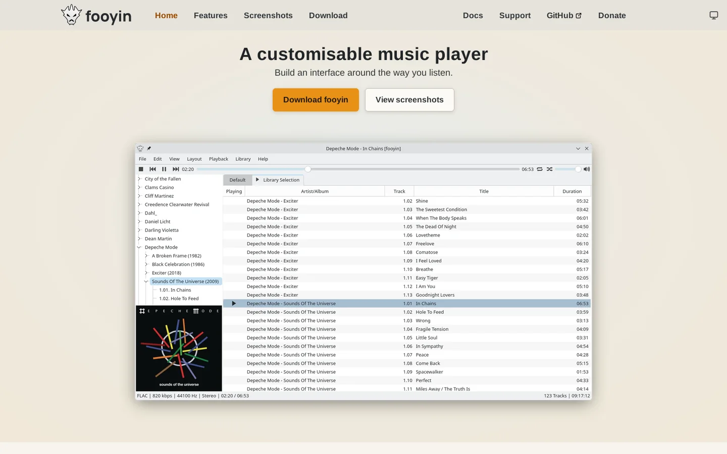 fooyin Homepage screenshot