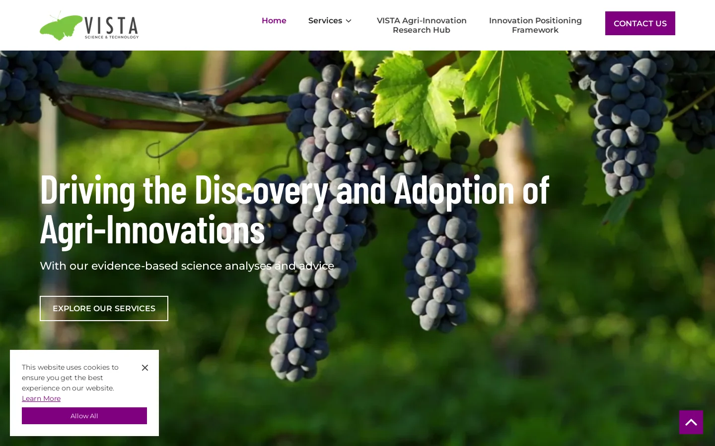 Driving Agrifood Innovation | VISTA Homepage screenshot
