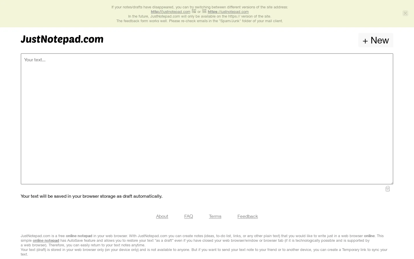 JustNotepad.com Homepage screenshot