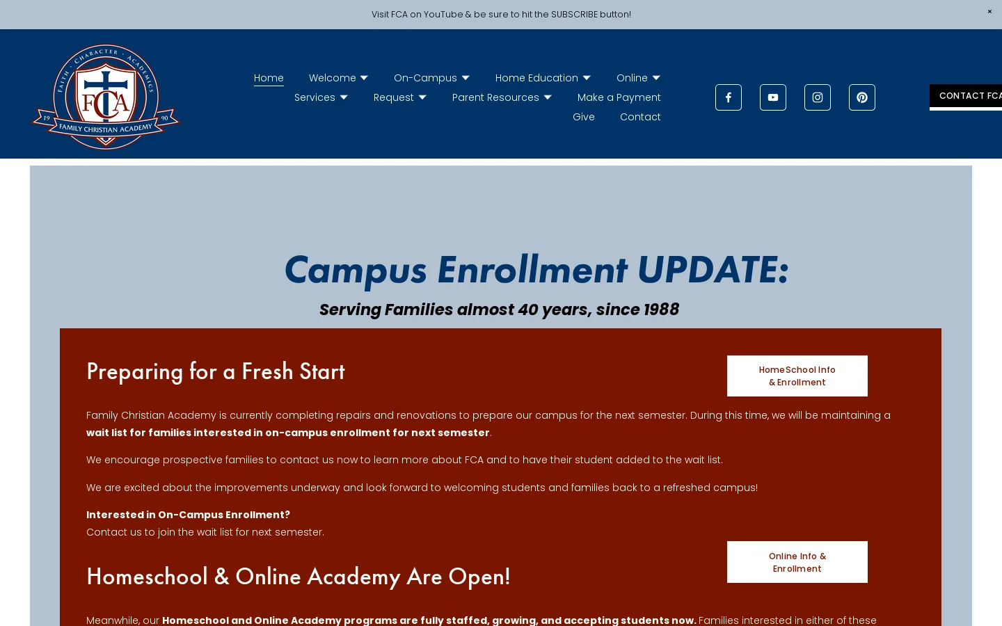 Family Christian Academy Homepage screenshot