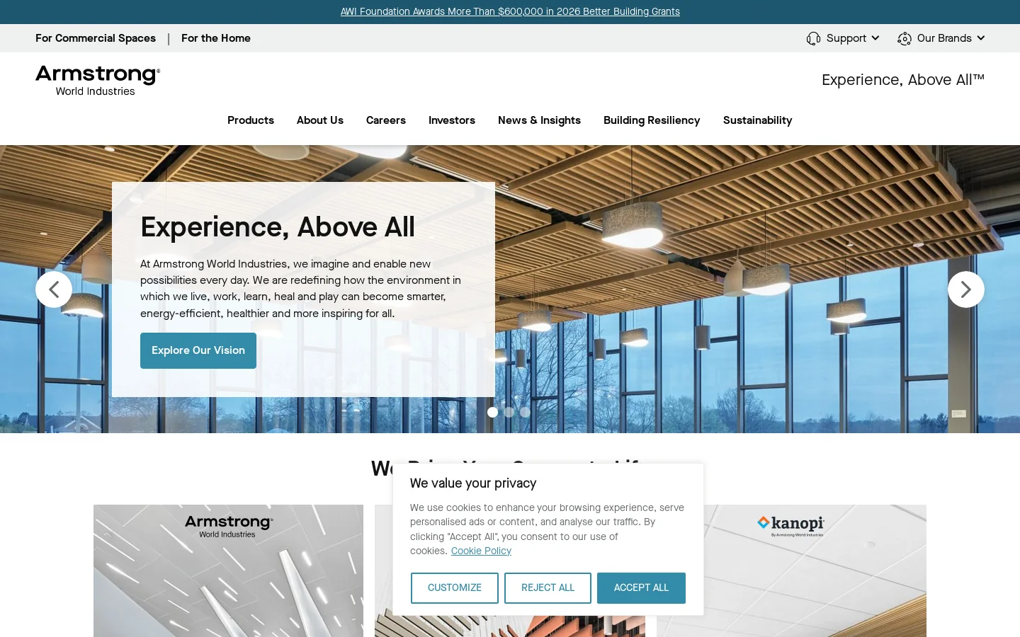 Armstrong Ceiling Solutions Homepage screenshot