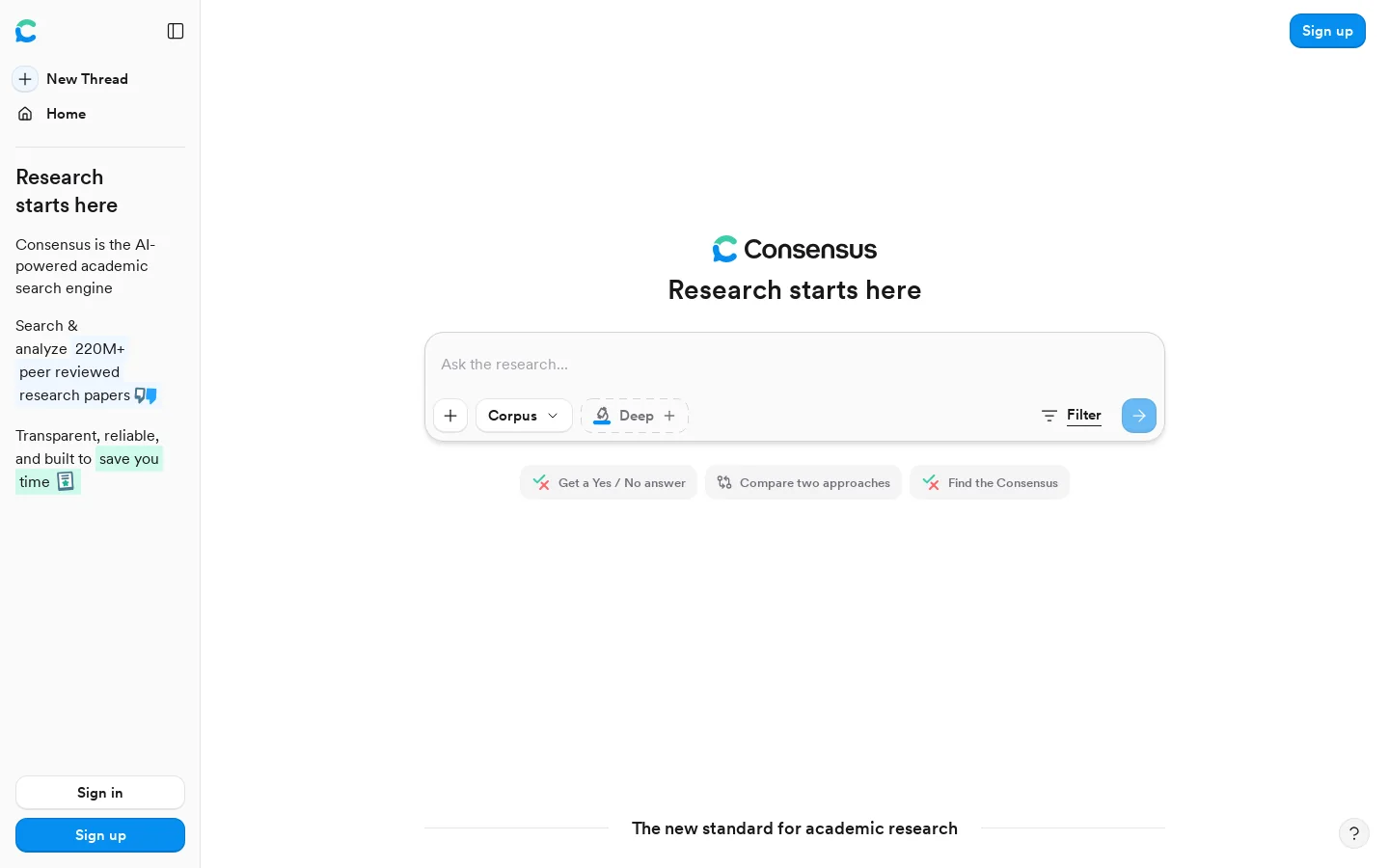 Consensus Homepage screenshot