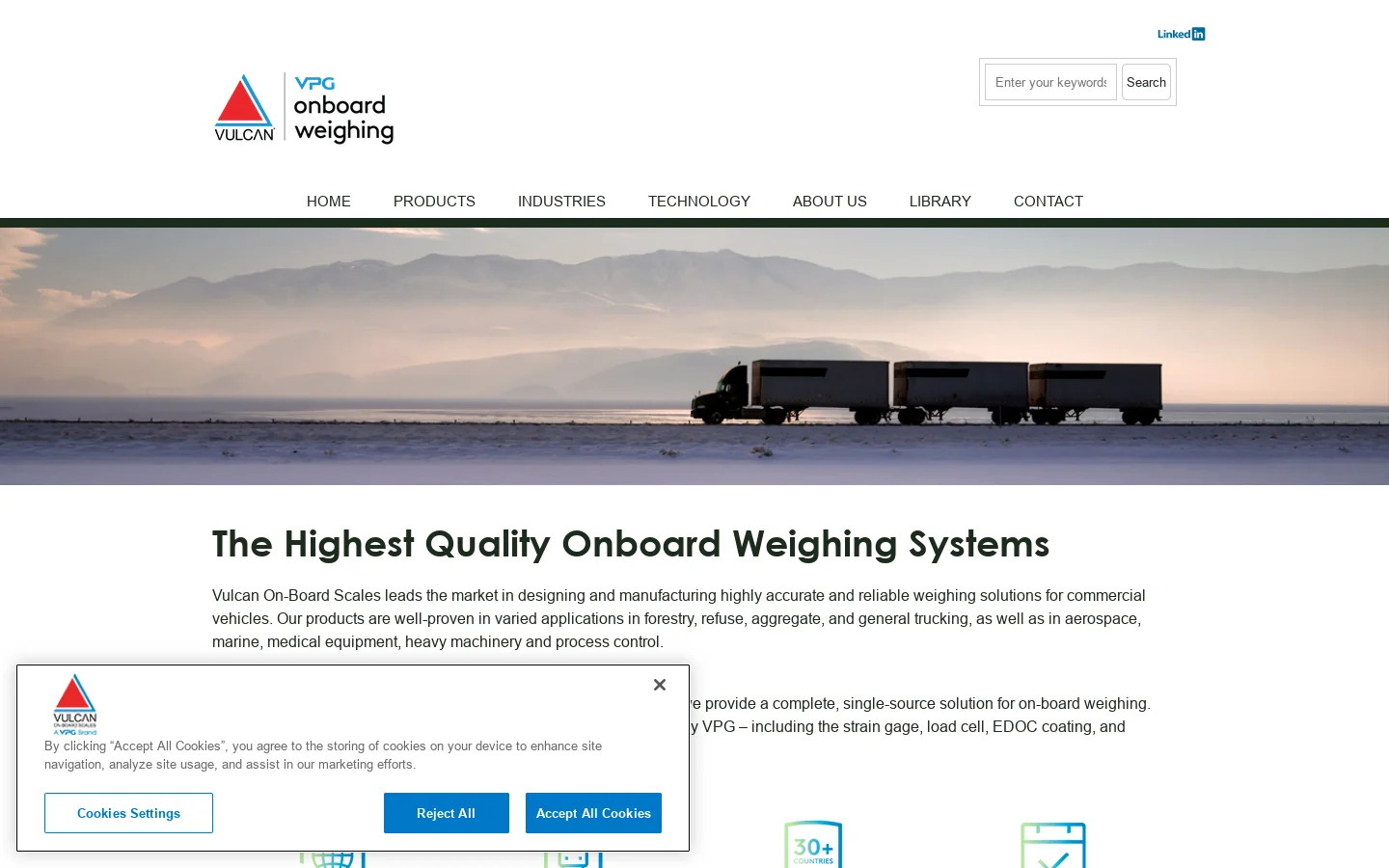 Vulcan Onboard Scales | Commercial Vehicle Weighing Systems | VPG Homepage screenshot