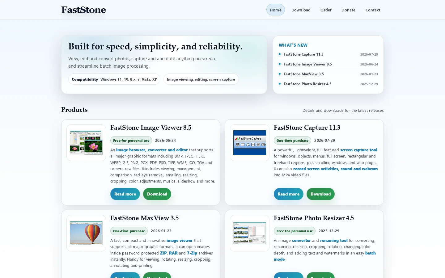 FastStone Image Viewer, Screen Capture, Photo Resizer Homepage screenshot
