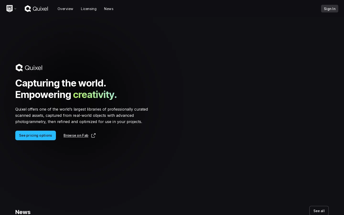 Quixel Homepage screenshot
