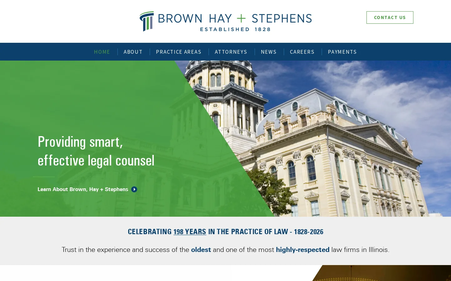 Springfield, Illinois, Law… | Brown, Hay + Stephens | Attorneys at Law Homepage screenshot