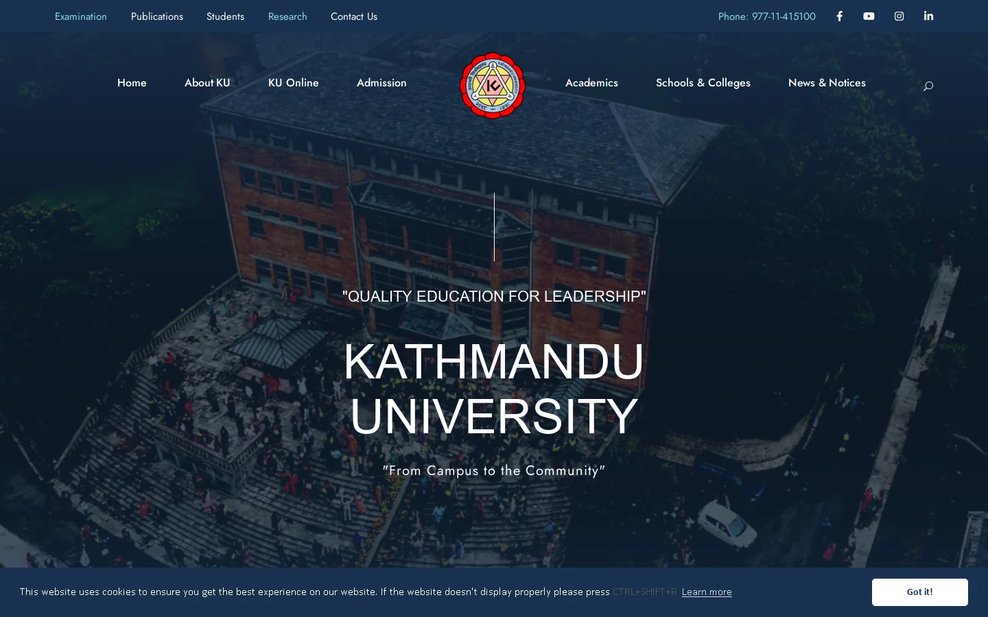 Kathmandu University Homepage screenshot