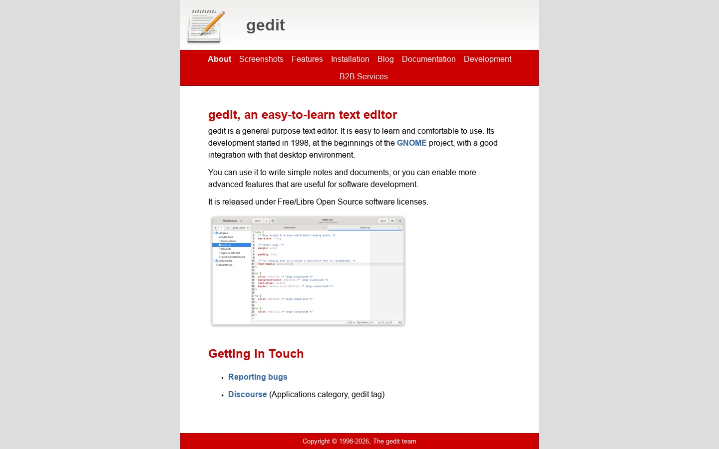 gedit text editor Homepage screenshot