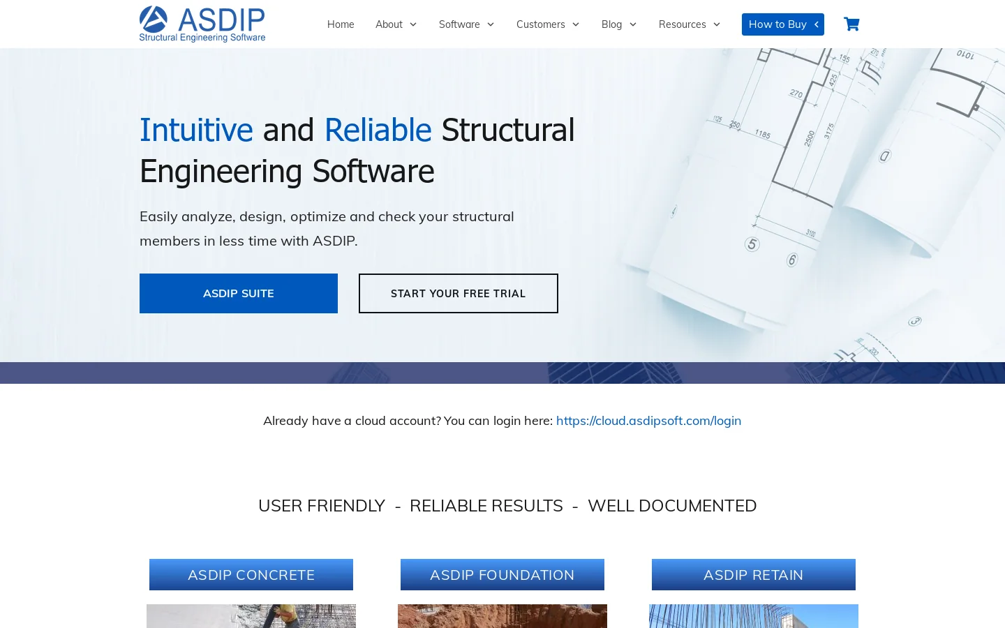 Structural Engineering Software: Concrete, Steel, Footings, Retaining Wall Homepage screenshot