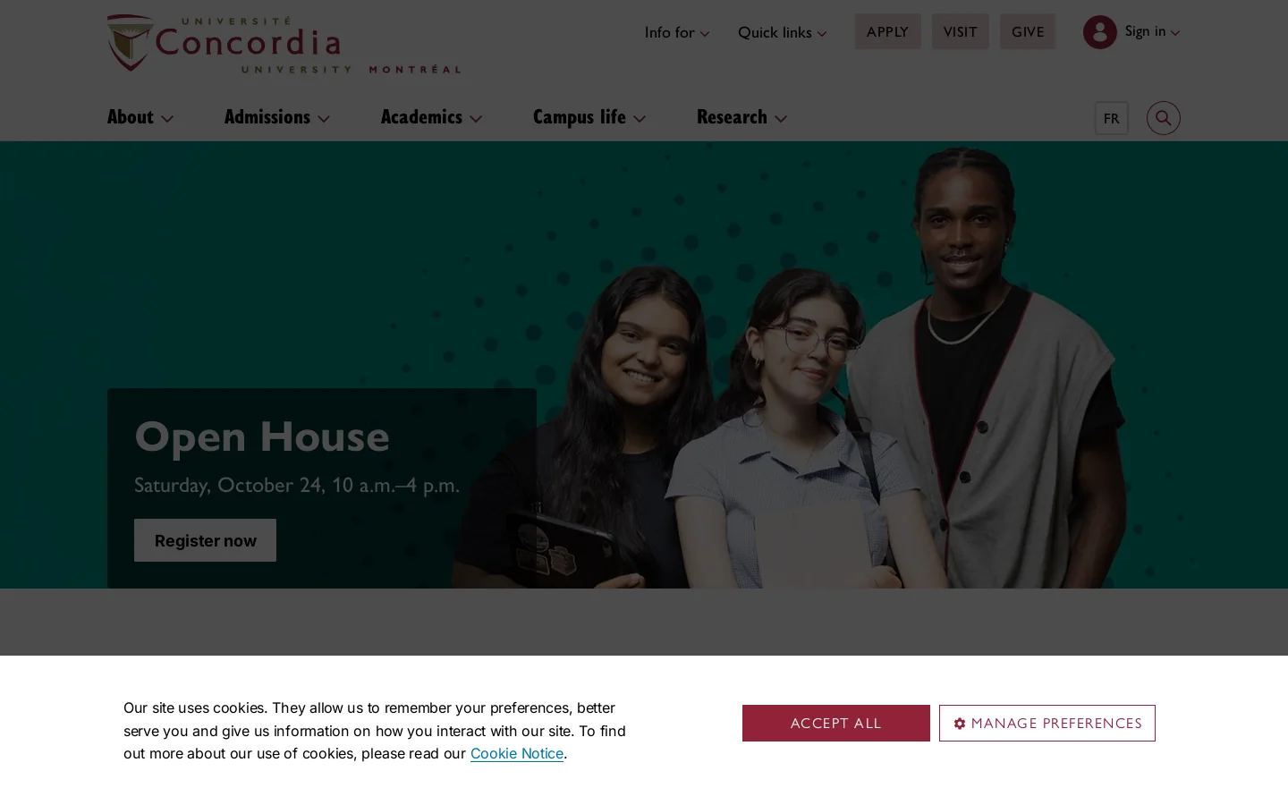 Concordia University Homepage screenshot