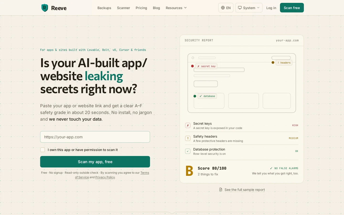 Reeve Homepage screenshot