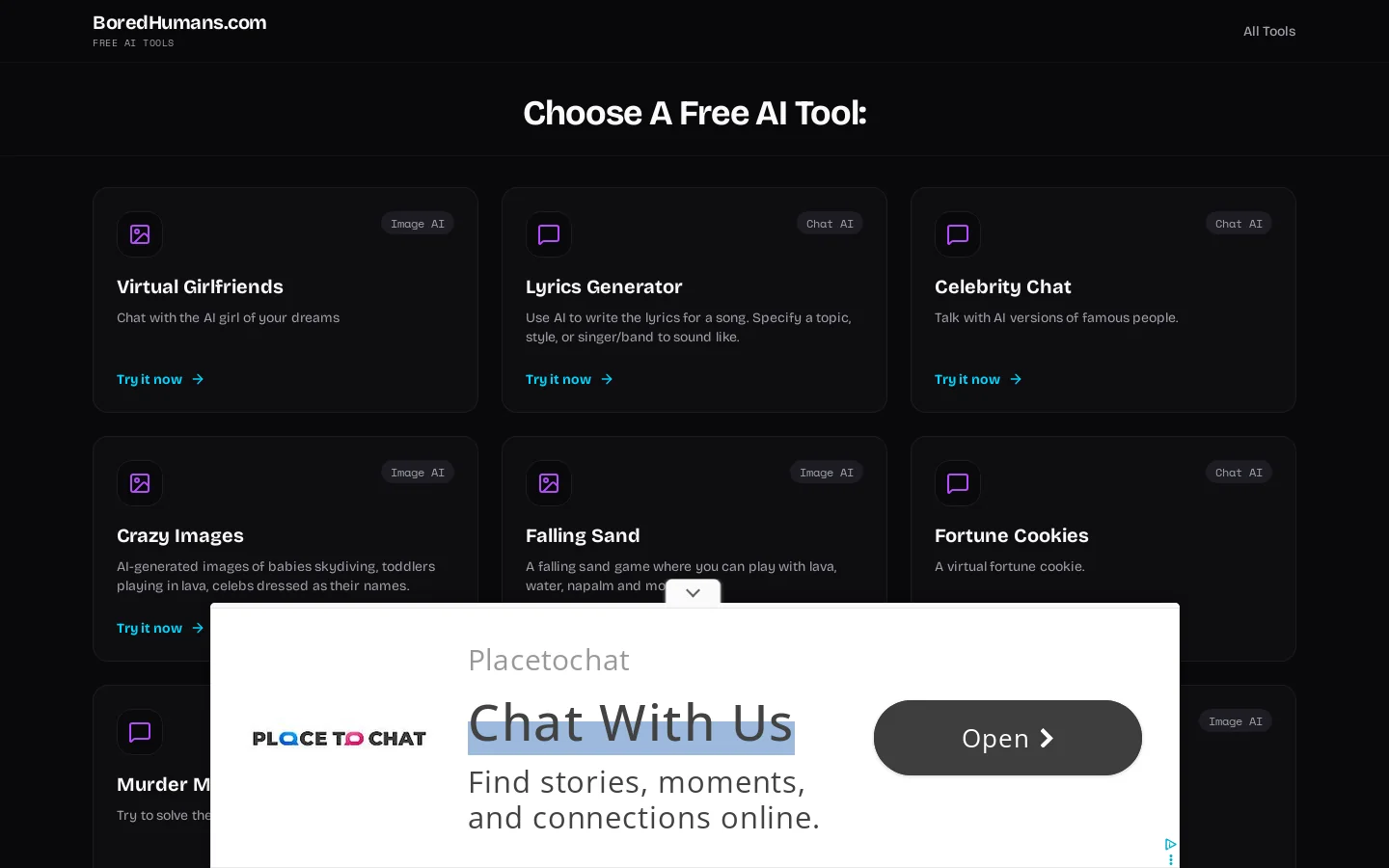 BoredHumans.com Homepage screenshot