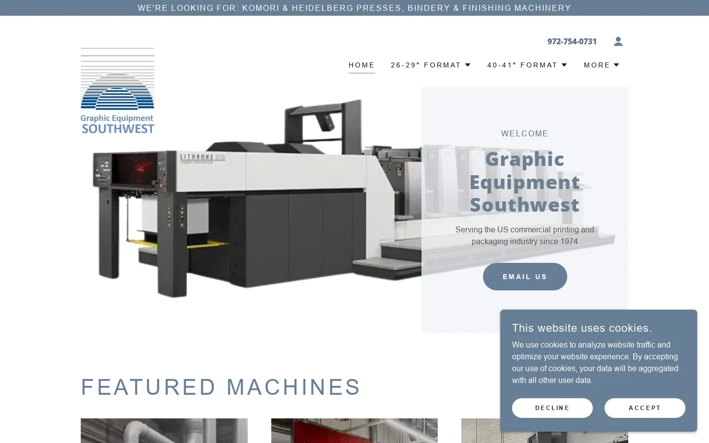 Top Graphic Machines for Commercial Printing Equipment Homepage screenshot