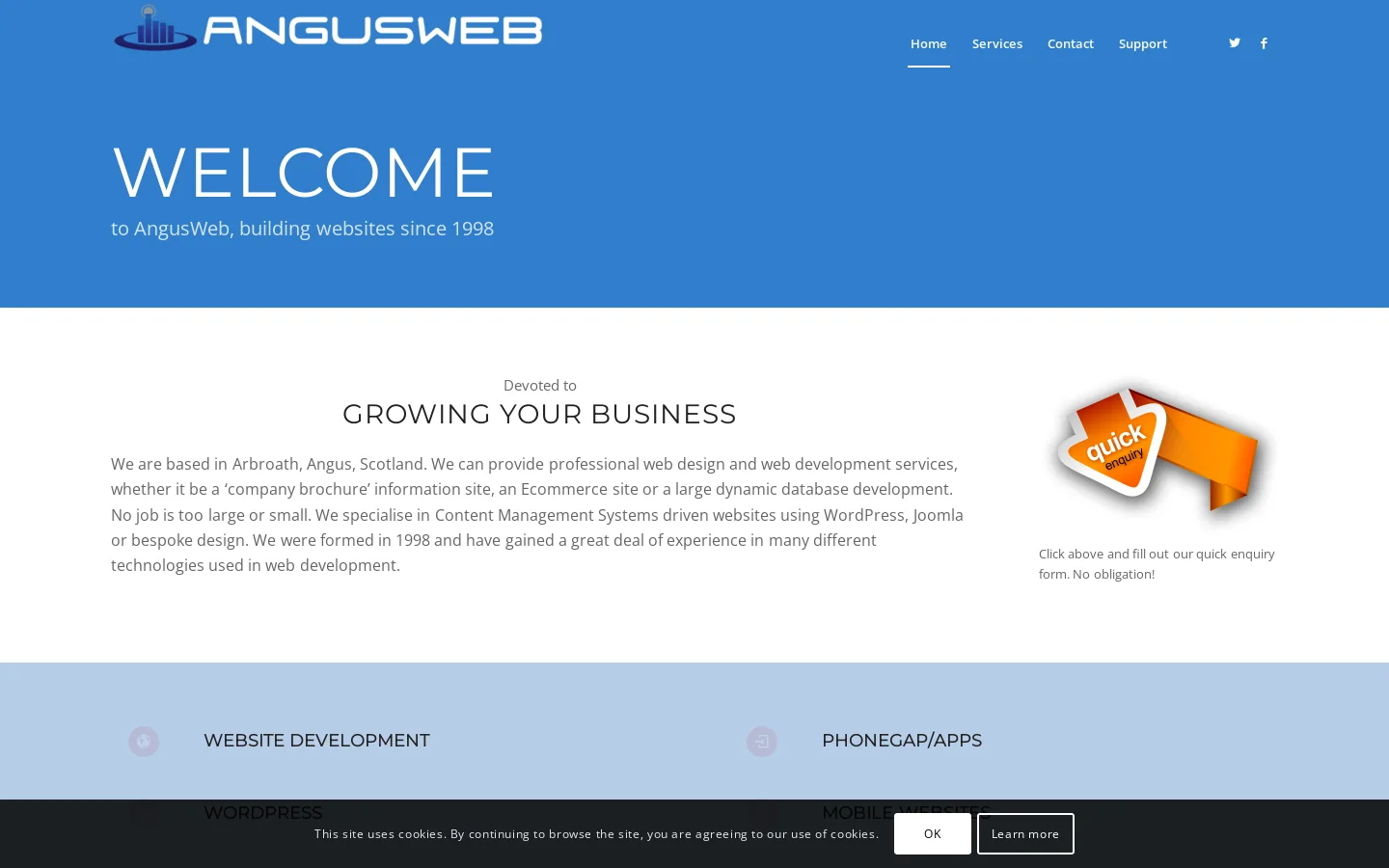 Web Design Arbroath, Maintenance & Hosting AngusWeb – Offers web design and development in Arbroath, e-commerce design, and hosting services. Homepage screenshot