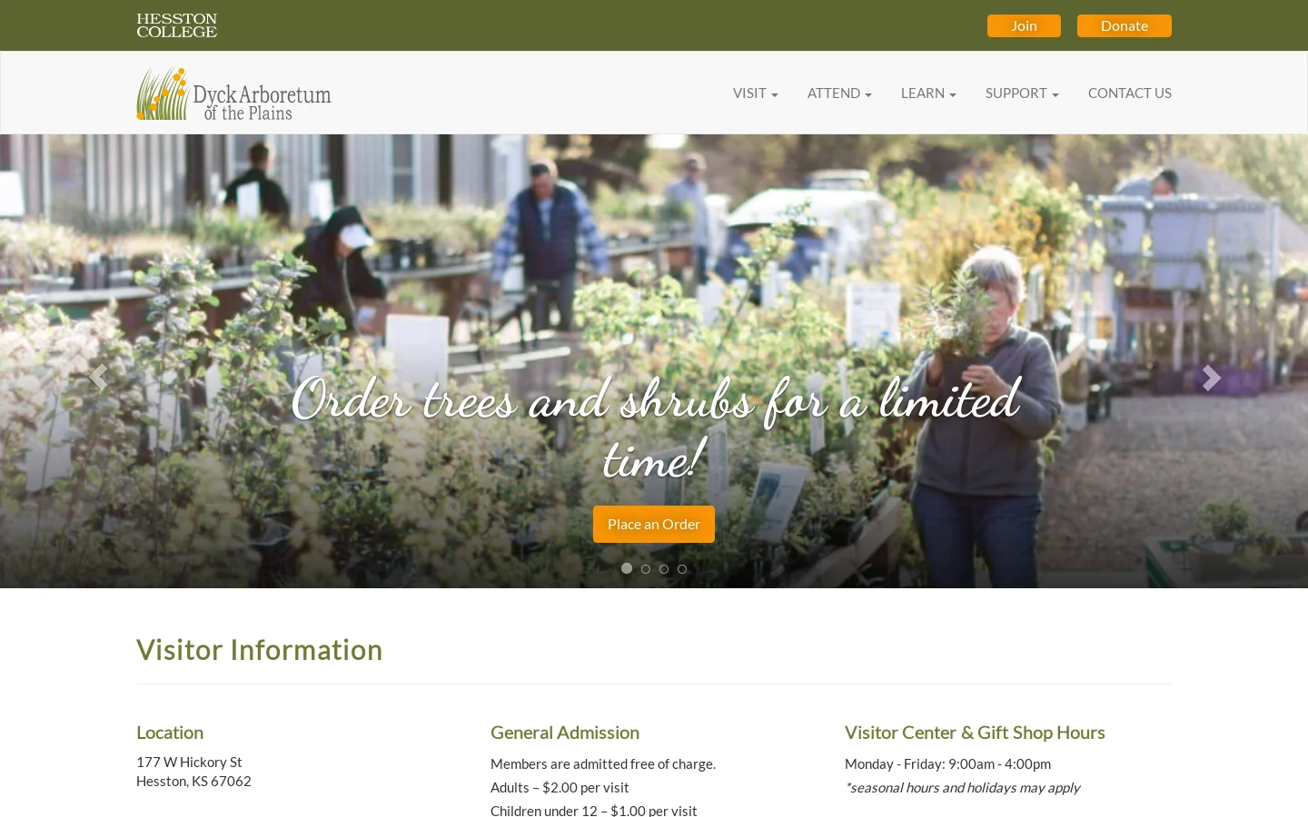 Dyck Arboretum Homepage screenshot