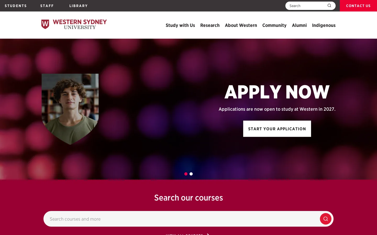 Western Sydney University Homepage screenshot