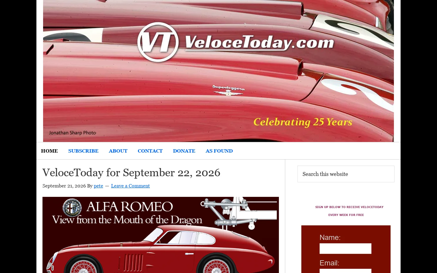 VeloceToday.com Homepage screenshot