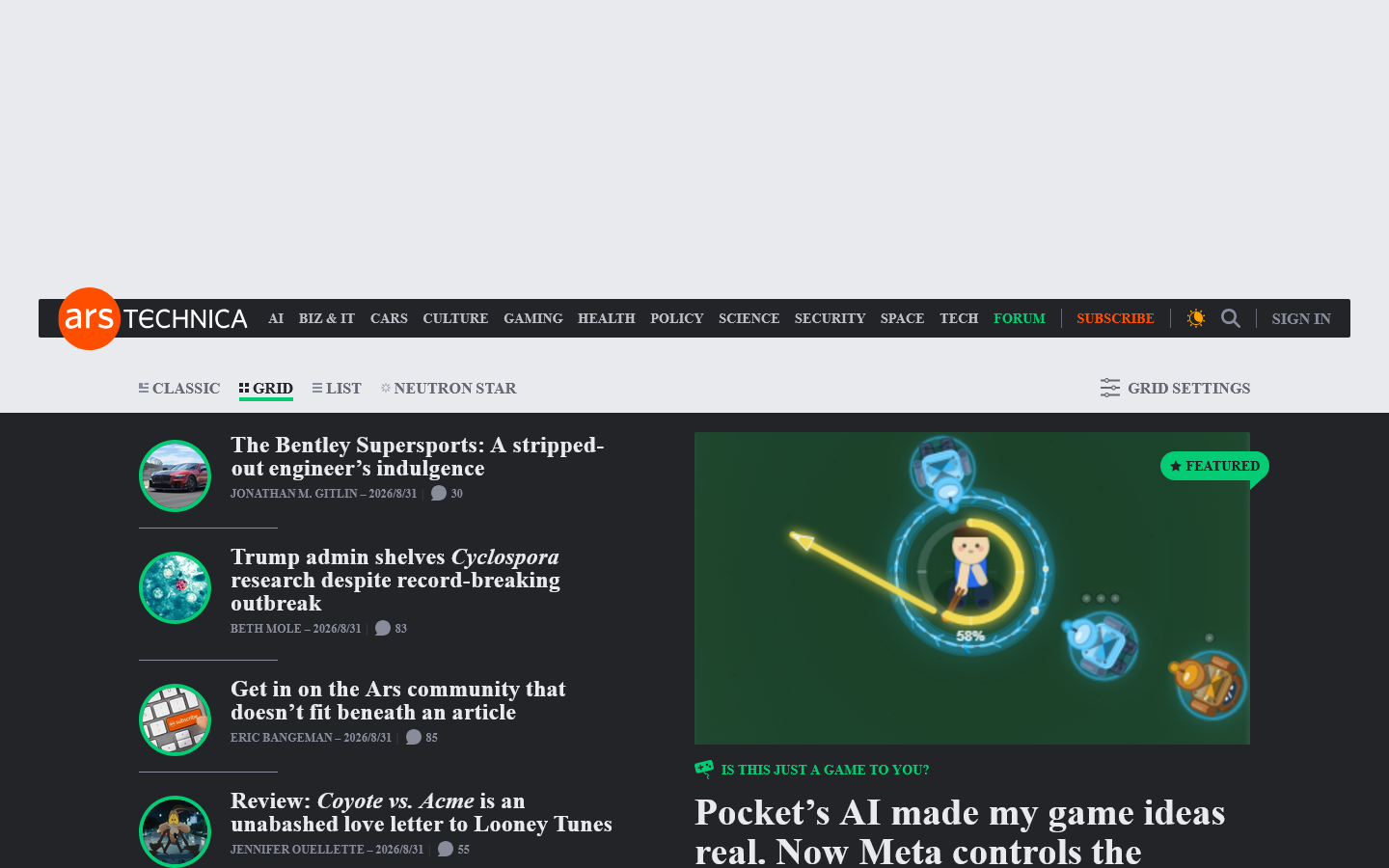 Ars Technica Homepage screenshot