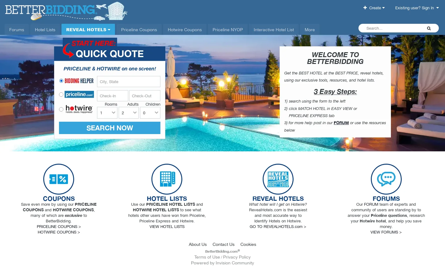 Priceline Coupons, Hotwire Hotel Lists, and Expert Bidding Help Homepage screenshot