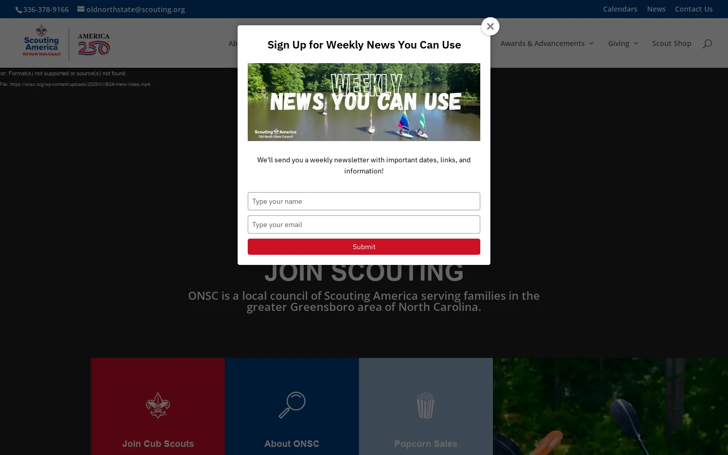 Old North State Council | Scouting in Greater Greensboro, NC. Homepage screenshot