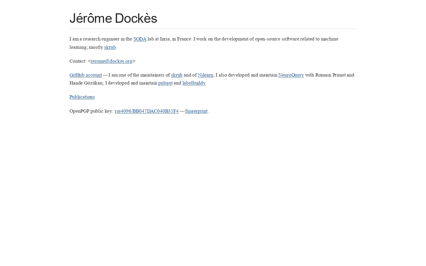 Jérôme Dockès Homepage screenshot
