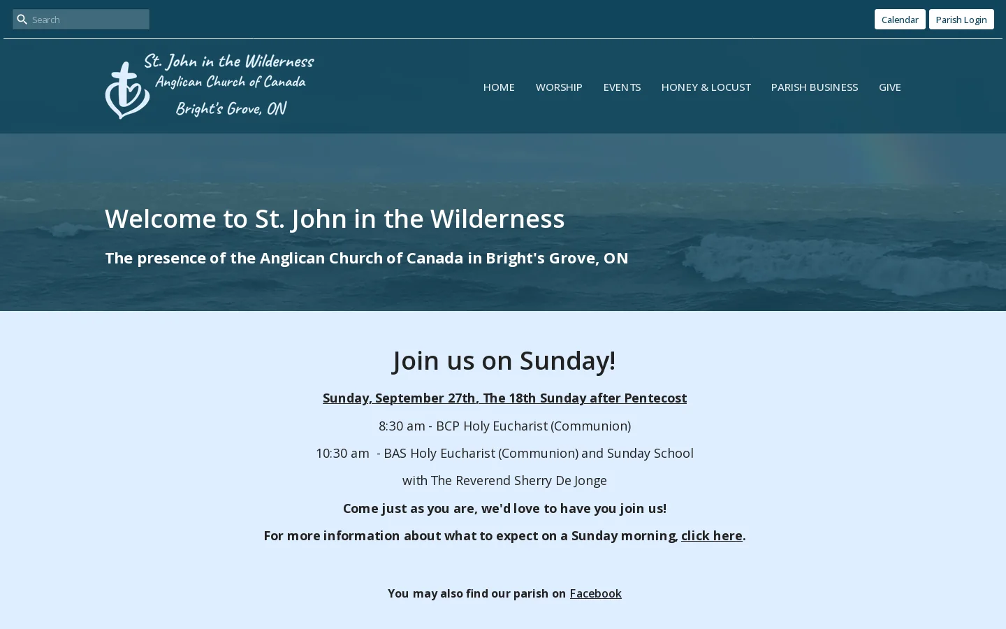 St. John in the Wilderness Anglican Church, Brights Grove ON Homepage screenshot