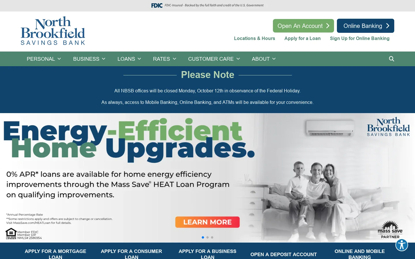 North Brookfield Savings Bank Homepage screenshot