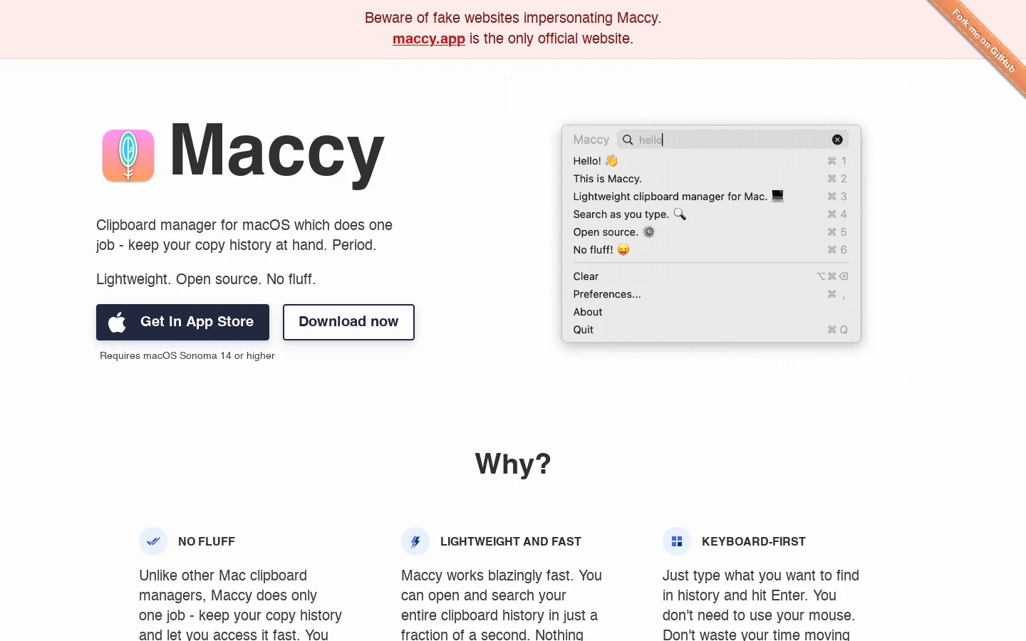 Maccy Homepage screenshot