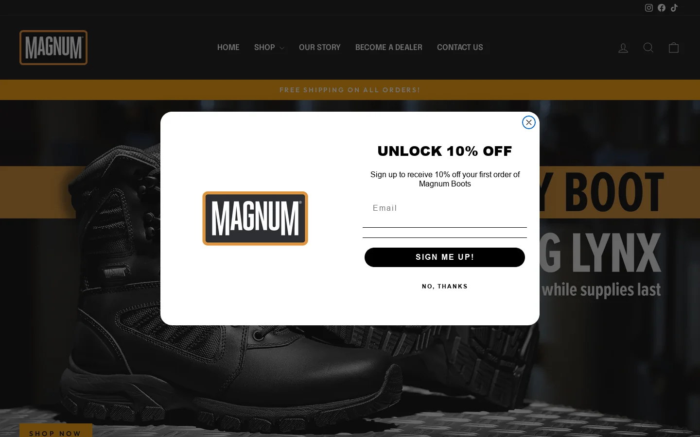Magnum Boots Homepage screenshot