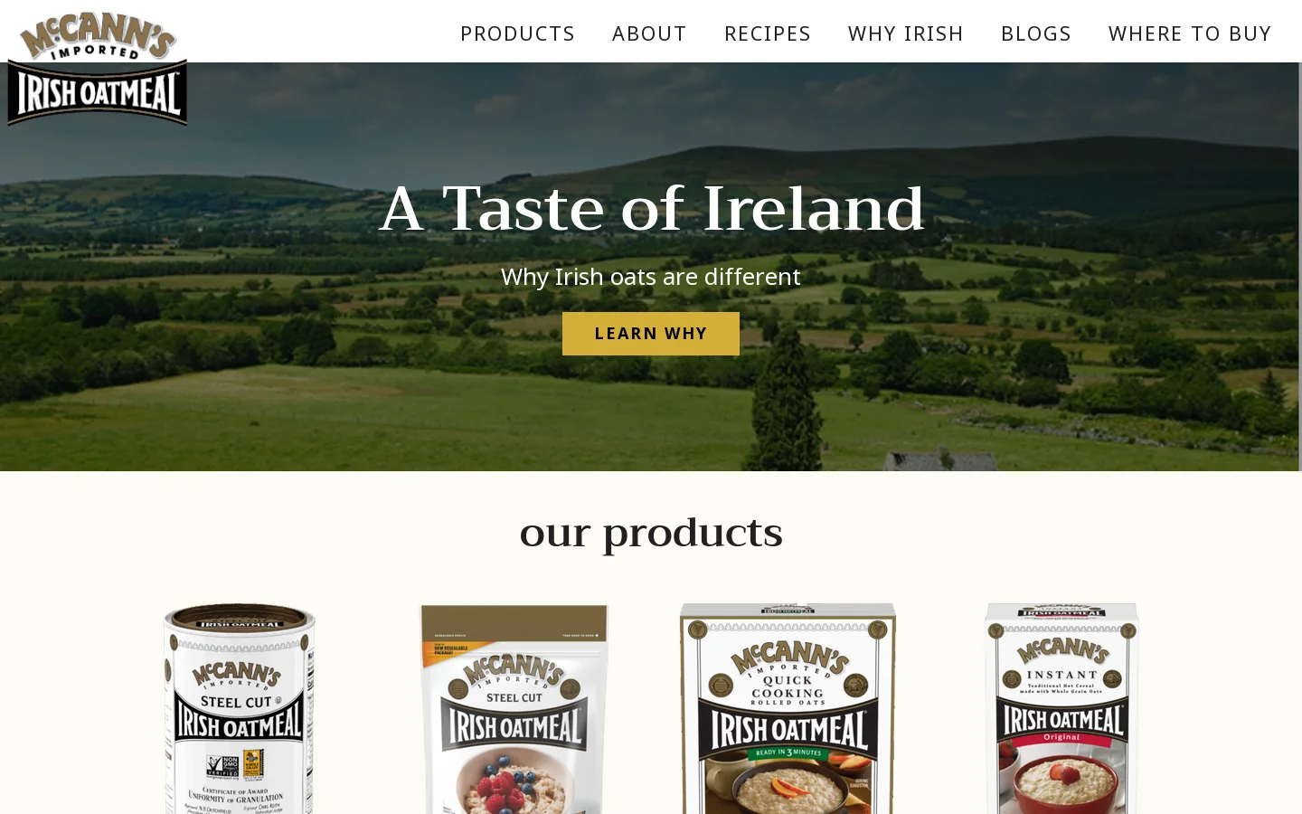 McCann's Irish Oats Homepage screenshot