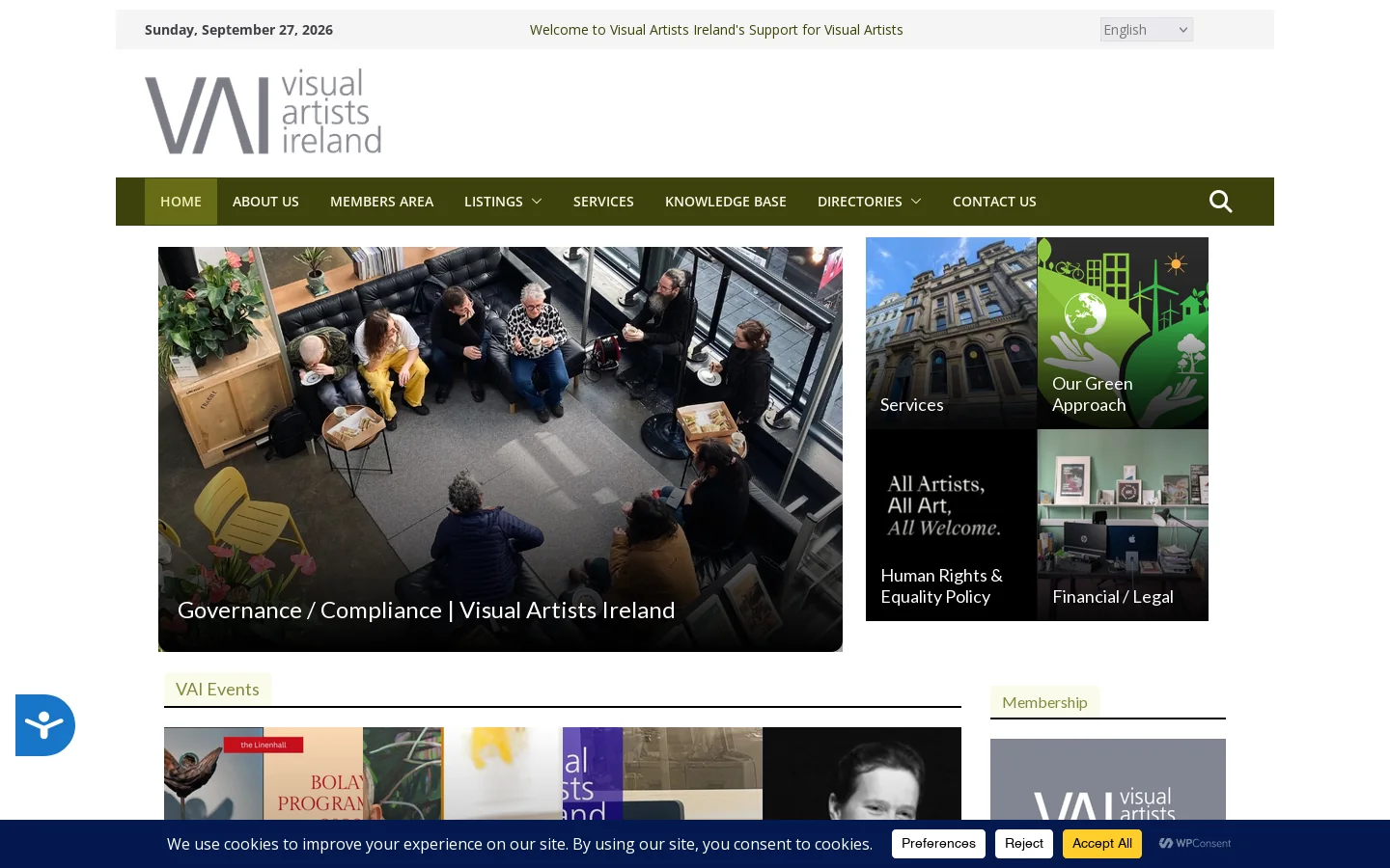 Visual Artists Ireland Homepage screenshot